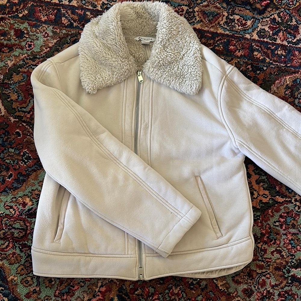 Athleta Cream Jacket with Faux Fur Collar